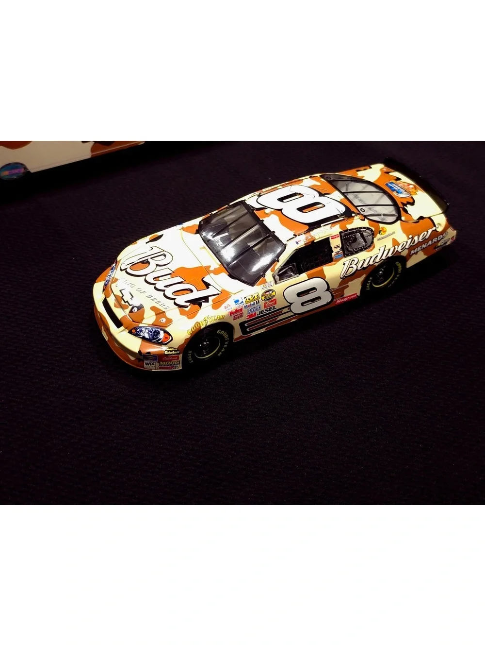Budweiser #8 NASCAR Diecast Model Car with Camouflage Design